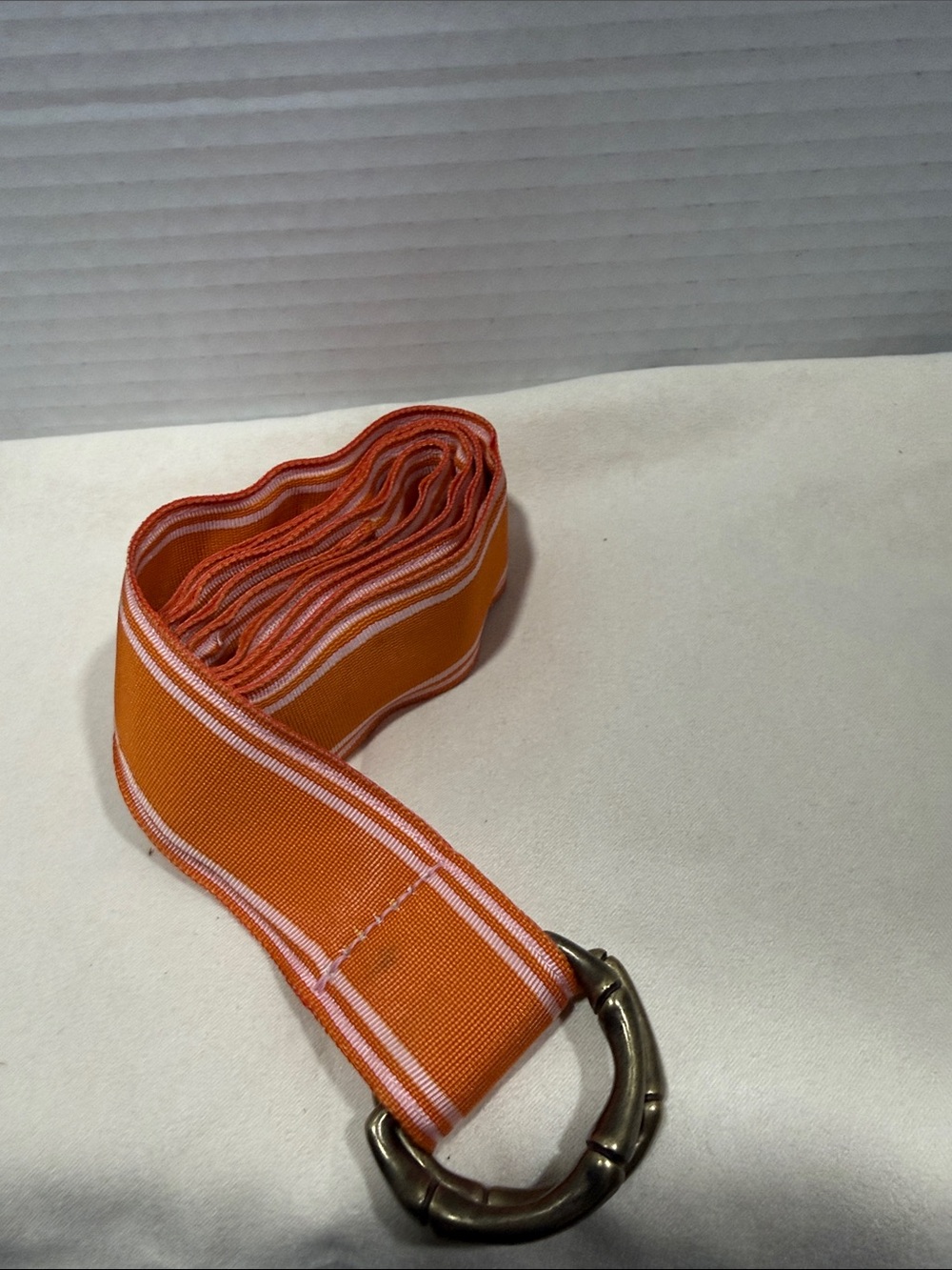 Orange Striped Fabric Belt with Metal Buckle